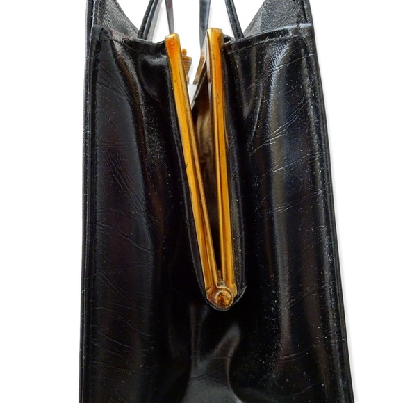 BLACK VINTAGE FAKE LEATHER HANDBAG - Picture 10 of 11